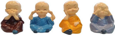 Gurucharan 4PCS Resin Buddha Little Monk Cute Ornaments For Home Decorative Showpiece  -  6 cm(Resin, Gold)