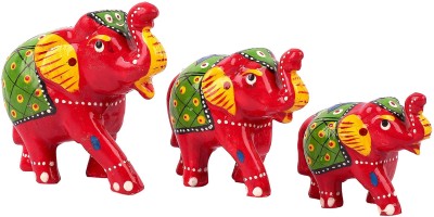 Pink Sky Handicraft Camel Elephant & Peacock Sequence For Gifted Item Home & Pooja Room Decorative Showpiece  -  12 cm(Paper Mache, Red)