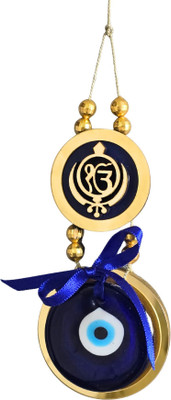 Blue Eye Blessings Ek Onkar & Evil Eye Hanging – Sikh Spiritual Charm for Positivity and Protection Decorative Showpiece  -  5 cm(Glass, Multicolor)