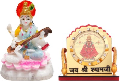 Awesome Craft Goddess Maa Sarasawati Idol Murti & Baba Khatu Shyam Idol For Home, Car Decorative Showpiece  -  3 cm(Marble, Plastic, Yellow, White)