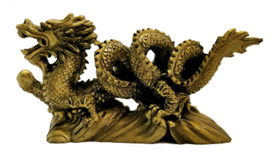 Feng Shui Art Vastu / Dragon For Power, Wealth, Happiness & Prosperity Decorative Showpiece  -  7 cm(Polyresin, Gold)