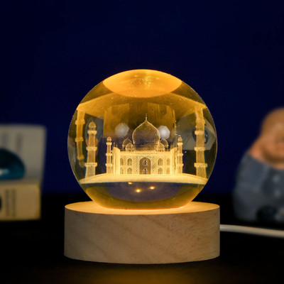 Spiricon 3D Crystal Ball Taj mahal Lamp For Decorative Showpiece  -  7 cm(Crystal, Multicolor)