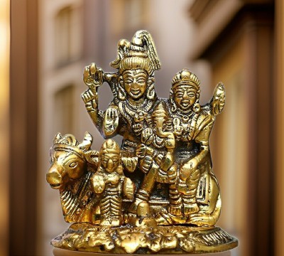 ETANSO Metal Shiva Family Idol Murti Statue Shiv Parvati Ganesh Kartik Idol Parivar Decorative Showpiece  -  11 cm(Metal, Gold)