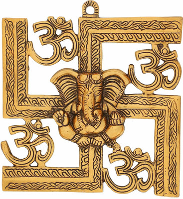 Vivan Creation OM SWASTIK GOLDEN- Decorative Showpiece  -  23 cm(Metal, Gold)