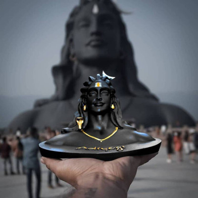 Vastu Art / Vastu Fengshui Adiyogi Shiva Statue for Car , Pooja & Gift, Mahadev Murti Decorative Showpiece  -  11 cm(Resin, Black)
