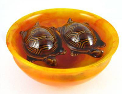 Feng Shui Art Vastu / Floating Tortoise in Ambar Katora For Health, Wealth and Longevity Decorative Showpiece  -  5 cm(Polyresin, Brown)
