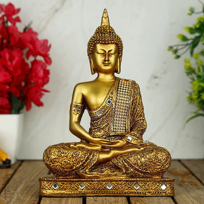 Sage Vastu Fangshui Religious Idol of Lord Gautama Buddha Statue Decorative Showpiece  -  24 cm(Polyresin, Gold)