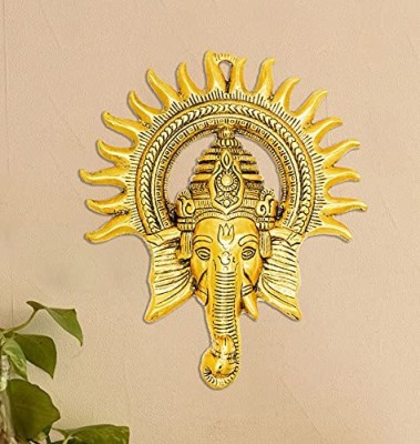 RR TRADING COMPANY Handcrafted Metal Wall Hanging Kiran Ganesh Decorative Showpiece Decorative Showpiece  -  23.5 cm(Aluminium, Gold)