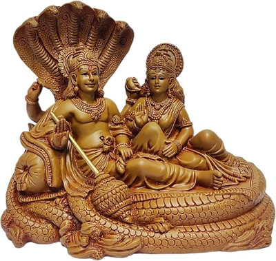 Pratima PRATIMA Wooden Finish Vishnu with Lakshmi Rest Upon Shesha Naag idol Decorative Showpiece  -  16 cm(Resin, Brown)