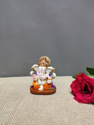 Pratima PRATIMA Ganesh Idol For Car Dashborad Ganesh Murti Home Pooja Temple Decorative Showpiece  -  9 cm(Resin, Orange)