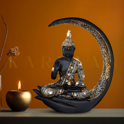 karvaan Meditating Lord Gautam Buddha For Home Decor | Office Spaces | Car Dashboard Decorative Showpiece  -  30.48 cm(Resin, Black, Grey)