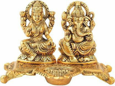 SBBCO metal ganesha laxmi murti / Laxmi Ganesh With Diya Statue Idol Murti in Metal Decorative Showpiece  -  9 cm(Metal, Brass, Gold)