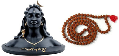 SPELLS UNION Adiyogi Statue with Rudraksha Mala for Car Dashboard/Pooja Room and gift item Decorative Showpiece  -  10 cm(Polyresin, Black)
