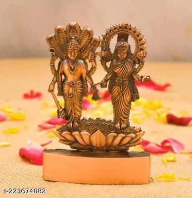 DARIDRA BHANJAN Lord Laxmi and Vishnu Ji,Laxmi Vishnu Idol/Vaikunth Sculpture Narayana Decorative Showpiece  -  12 cm(Metal, Brown)