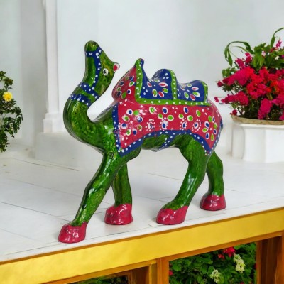 RUSHVILLE Handicraft Regal Green Single Camel Paper Mache Artistry Sculpture For Home Decorative Showpiece  -  15 cm(Paper Mache, Green)