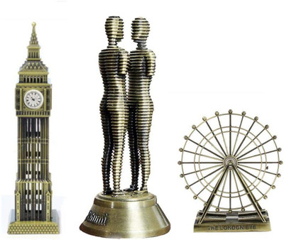 Lilone Metal Table Decor Combo - London Big Ben Tower | Batumi | London Eye Decorative Showpiece  -  15 cm(Metal, Gold)