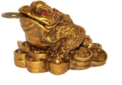 Vastu Art Vastu / Feng Shui / Three Legged Frogg With Coin For Wealth And Happiness Decorative Showpiece  -  5 cm(Polyresin, Gold)
