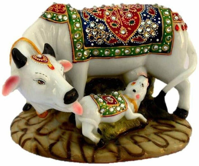 Anjana Creationss Dust Polyresin Decorative Marble Kamdhenu Cow Decorative Showpiece  -  12.7 cm(Resin, Multicolor)