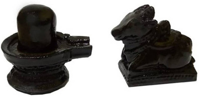 TANISHKA CREATIONS Black Stone Shivling and Nandi Decorative Showpiece  -  5 cm(Stone, Black)