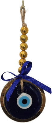 Blue Eye Blessings Blue Eye Blessing Handcrafted Gold Bead Evil Eye Hanging – Turkish Nazar Amulet Decorative Showpiece  -  5 cm(Glass, Blue)