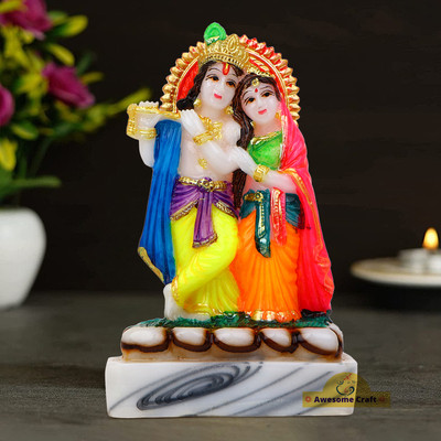 Awesome Craft Radha Krishna ji Murti Marble for Home Mandir Temple Showpiece Idol Statue Decorative Showpiece  -  13.5 cm(Marble, Multicolor)