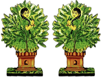 AARSHI CREATION Tulsi Tree Idol with Devi Illustration for Laddu Gopal Mandir Decorative Showpiece - 15 cm(Wood, Multicolor)