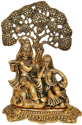 SBBCO Radha Krishna Sitting Under Tree Idol (Aluminium) Metal Statue Decorative Showpiece  -  18 cm(Gold Plated, Gold)