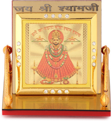 Divine Collections Enterprises DivColl Khatushyam ji Gold Foil Plated Photo in a Square Frame for Car Dashboard Decorative Showpiece  -  6 cm(Wood, Yellow)