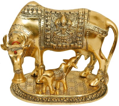 ADIYOGI MANN KI CHOICE Elegant Kamdhenu Cow With Her Calf Statue Fine Work Figurine | Fo Decorative Showpiece  -  24 cm(Metal, Gold)