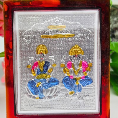Parasmoni Silver Plated Laxmi Ganesha Photo with Frame | god Photo Frame (Pack of 1) Decorative Showpiece  -  11 cm(Silver Plated, Silver)