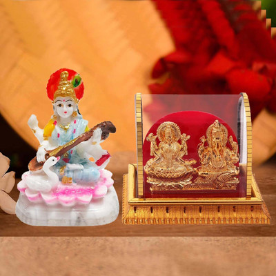 Awesome Craft Saraswati Mata and Ganesh Laxmi Showpiece Combo (pack of 2) Decorative Showpiece  -  3 cm(Marble, Plastic, Red, White)