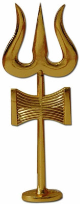 Takshila Gems Trishul Damru Standing Asthadhatu Yantra (10x3 cm) Car Dashboard/Table Decor Decorative Showpiece  -  10 cm(Metal, Gold)