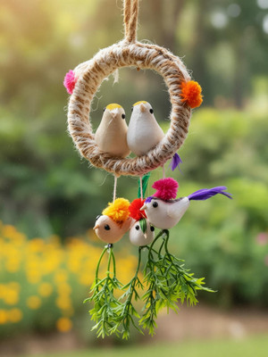 MegaValue HQ Artificial Birds with Hanging Nest for Home Decoration (Pack of 1) 23 cm Bird & Animal Showpiece(Jute, Multicolor)
