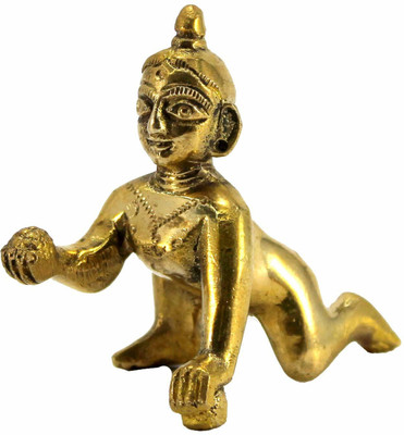 DARIDRA BHANJAN Laddu Gopal / THAKURJI MURTI Idol / BAL Gopal / Heavy PEETAL MURTI Decorative Showpiece  -  8 cm(Brass, Gold)