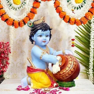 LAKHI HANDICRAFT Gopal thakur Makhan Chor Idol, Krishna statue Decorative Showpiece  -  17 cm(Marble, Blue)