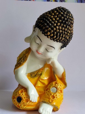 Heart Beat Heart Beat Thinking Buddha Monk Idol for Home Décor Decorative Showpiece  -  18 cm(Polyresin, Multicolor, Yellow, White, Brown)
