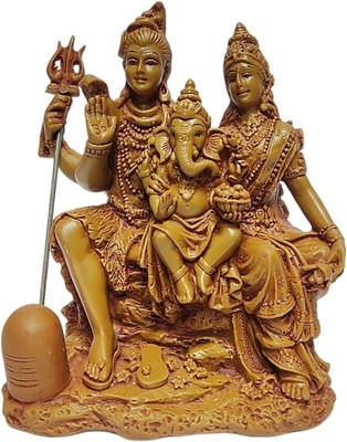 Pratima PRATIMA Wooden Finish Lord Shiva Parvati and Ganesha Murti Decorative Showpiece  -  14 cm(Resin, Brown)