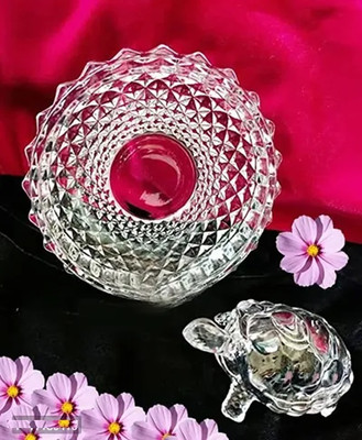 DVM Vastu Feng Shui Crystal Turtle Tortoise with Plate for Good Luck D22 Decorative Showpiece  -  10 cm(Crystal, White)