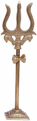 DARIDRA BHANJAN Brass Energized Lord Shiva Trishakti Trishul with Damru for Pooja Room/Decor for Protection and Vastu Decorative Showpiece  -  10 cm(Brass, Gold)