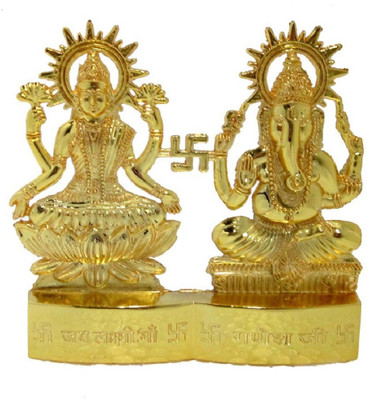 Shri Ganesh Laxmi Idol for Puja Laxmi Ganesh Murti for Diwali Puja 8 cm Religious Idol & Figurine(Metal, Gold)