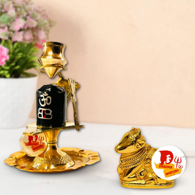 SBBCO Brass Shiva Lingam for Pooja, Shivling Stand, Nag shivling Nandi Metal Statue Decorative Showpiece  -  10 cm(Metal, Gold)