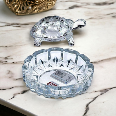 DVM Vastu Feng Shui Crystal Turtle Tortoise with Plate for Good Luck D07 Decorative Showpiece  -  10 cm(Crystal, White)