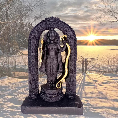 DARIDRA BHANJAN Ram Lalla 3D Idol Statue Showpiece Murti 7-inch premium finish Decorative Showpiece  -  20 cm(Marble, Black)
