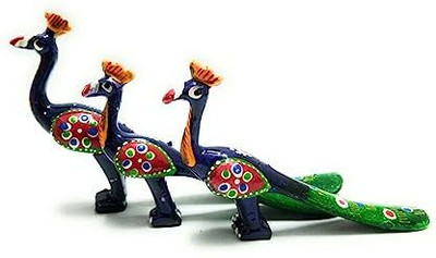 Peacock and White elephant 6 cm Bird & Animal Showpiece(Polyresin, Blue, White)