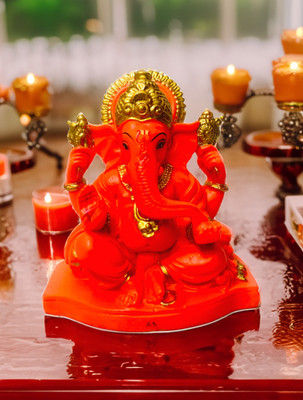 WaveKrafts Shree Ganesha Kesari Religious Idol & Figurine for Home & Office Decorative Showpiece  -  11 cm(Marble, Orange)