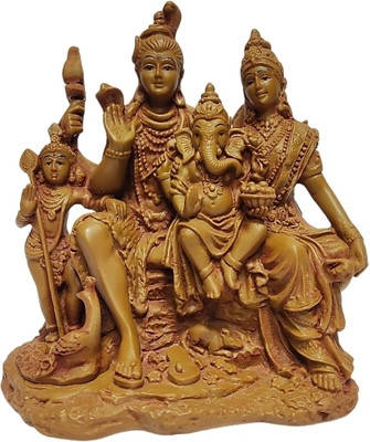 Pratima PRATIMA Wooden Finish Lord Shiva Parvati Kartikeya and Ganesha Murti Decorative Showpiece  -  14 cm(Resin, Brown)