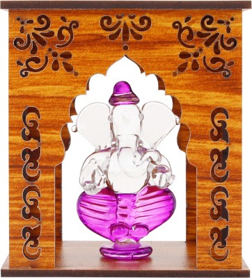 Jagriti Enterprises Lord Ganesha Idol With Wooden Temple for Home Decor, Mandir, Car Dashboard Decorative Showpiece  -  9 cm(Wood, Polyresin, Purple)