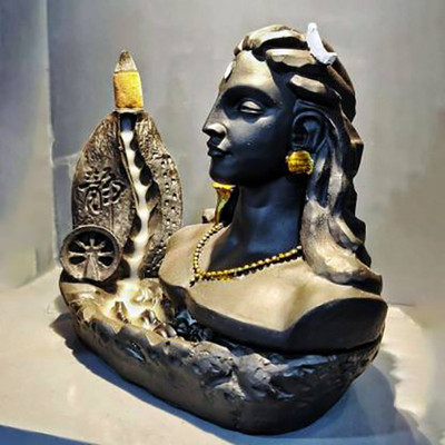 varnique Adiyogi Idol Fountain with 10 Smoke Backflow Cones Statue, for Worship Decorative Showpiece  -  8 cm(Polyresin, Black)