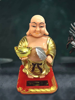 Divine Creations Solar Powered Laughing Buddha for Car Dashboard - Elegant Addition to Lifestyle Decorative Showpiece  -  10.16 cm(Plastic, Multicolor)