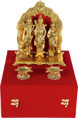 GIFTCITY Golden Metal Ram Darbar Idol Murti Under Velvet Gift Box With 2 Piece Jyot DIya Decorative Showpiece  -  24 cm(Metal, Gold Plated, Gold)